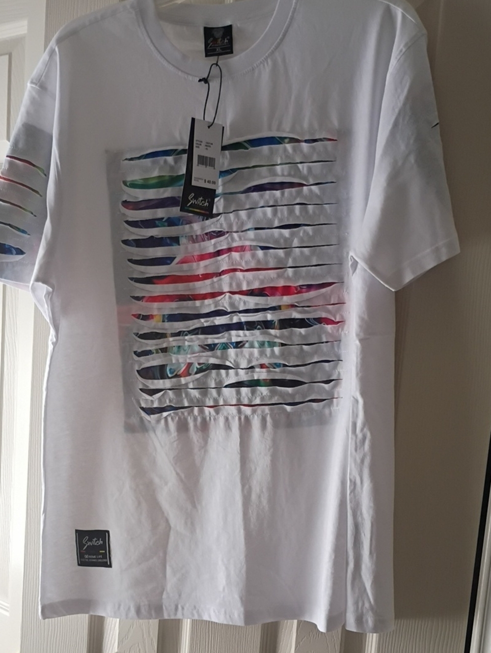 Switch White Short-Sleeve Graphic Tee with Multicolor Stripe Print